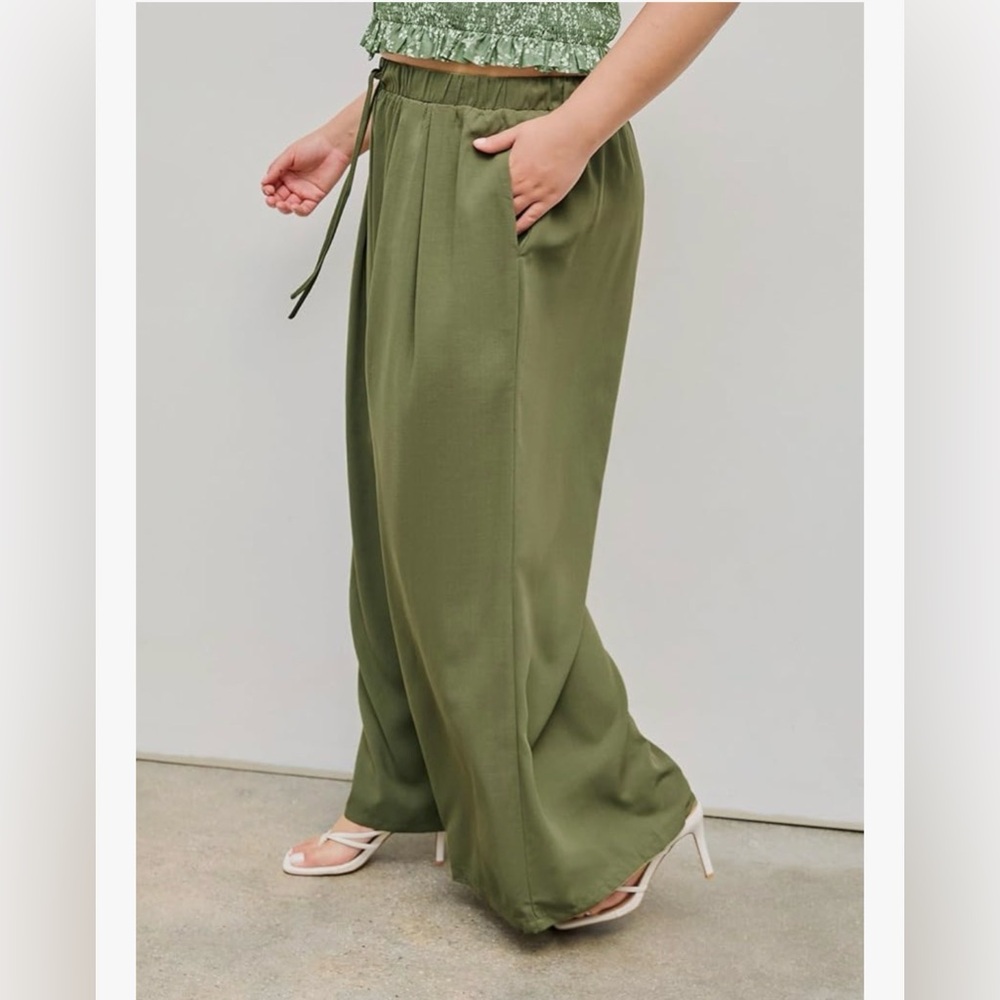 CIDER Elastic Waist Wide Leg Trousers – Army Green‎ 💚